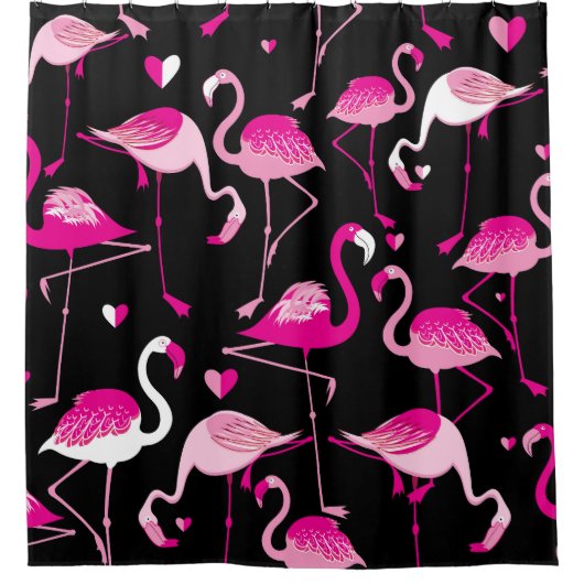 Rideaux De Douche flamants roses, motif sans soudure foncée. (Devant)