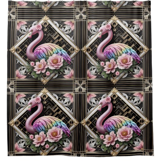 Rideaux De Douche Flamants roses rétro Art déco (Devant)
