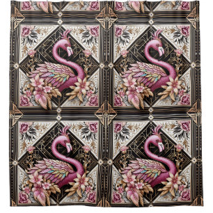 Rideaux De Douche Flamants roses rétro Art Déco
