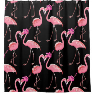 Rideaux De Douche Flamants roses roses : Arrière - plan noir Vintage