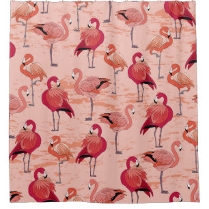 Rideaux De Douche Flamants roses roses : Motif Tropical sans couture