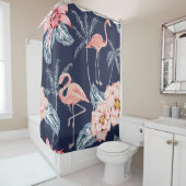 Rideaux De Douche Flamingo rose, palmiers, rose, fleur d'orchidées,  (En situation)