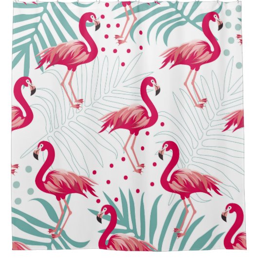 Rideaux De Douche Flamingo tropical et feuille, motif d'été. (Devant)