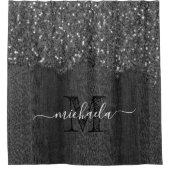 Rideaux De Douche Flamme blanc noir scintille bois rustique Monogram (Devant)
