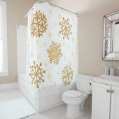 Rideaux De Douche Flèche de neige en métal or sur blanc (En situation)