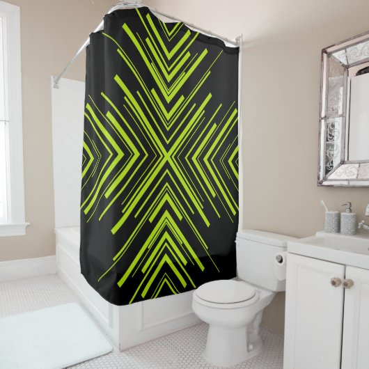 Rideaux De Douche Flèches en Lime vert et noir (En situation)