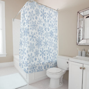 Rideaux De Douche Fléchettes de neige grises sur blanc
