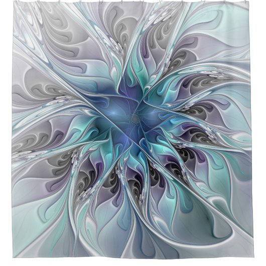 Rideaux De Douche Fleur Abstraite Fractale Moderne Avec Bleu (Devant)