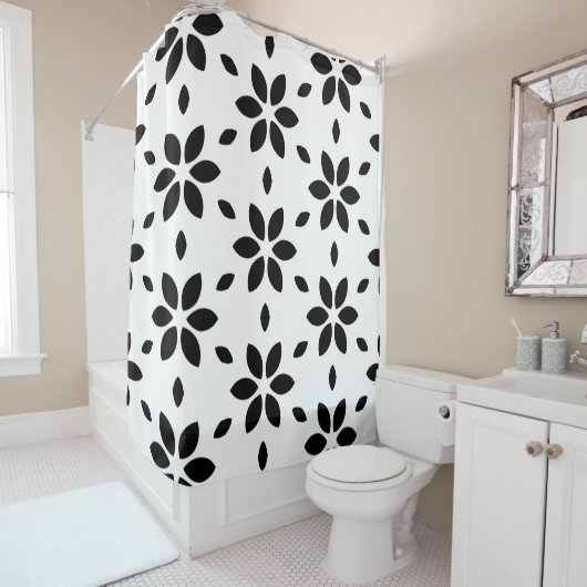 Rideaux De Douche Fleur abstraite moderne noir et blanc (En situation)