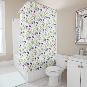 Rideaux De Douche Fleur aquarelle jaune rose violet printemps été