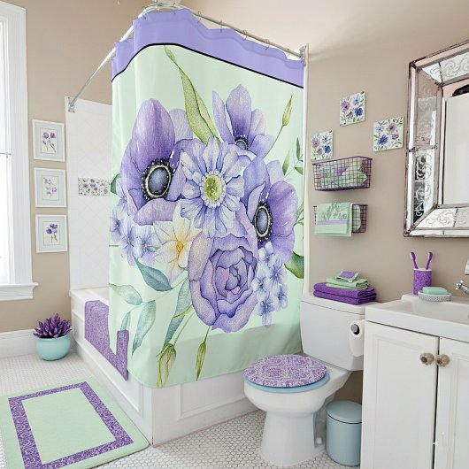 Rideaux De Douche Fleur aquarelle violette