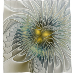 Rideaux De Douche Fleur argentée dorée Fantastique art fractal abstr