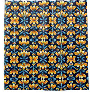 Rideaux De Douche Fleur Art Nouveau orange et bleu
