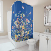 Rideaux De Douche Fleur botanique bleu de cobalt (En situation)