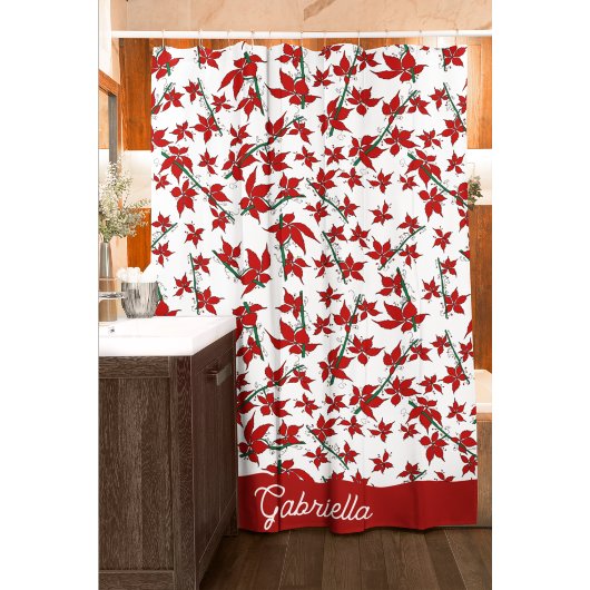 Rideaux De Douche Fleur botanique rouge de Noël