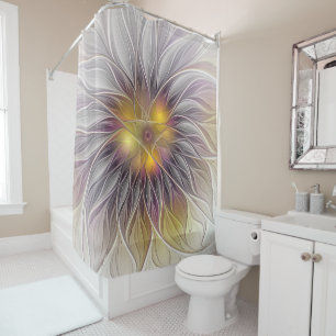 Rideaux De Douche Fleur colorée lumineuse, fractale moderne abstrait