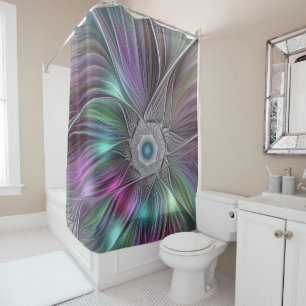 Rideaux De Douche Fleur colorée Puissance Abstraite Art Fractal mode