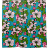 Rideaux De Douche Fleur d'Apple sur le turquoise (Devant)