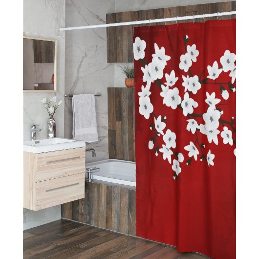 Rideaux De Douche Fleur de cerisier rouge blanc oriental