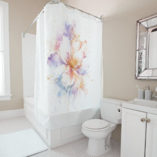 Rideaux De Douche Fleur de couleur pastel à l'aquarelle avec accents