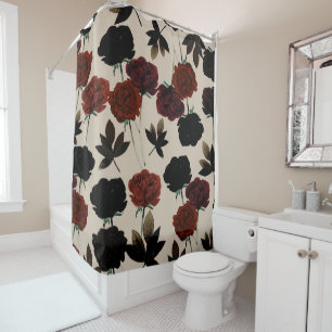 Rideaux De Douche Fleur de Floraison foncée rouge et beige noir bota