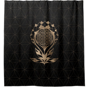 Rideaux De Douche Fleur de la vie Lotus - Noir et Or