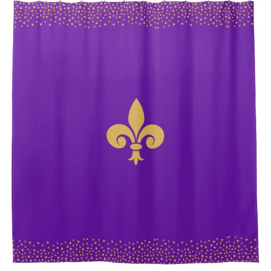 Rideaux De Douche Fleur de Lis Fleur & Confetti doré sur Violet (Devant)