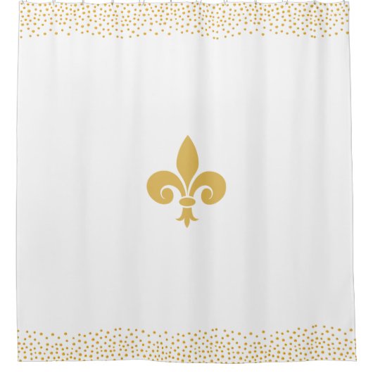 Rideaux De Douche Fleur_de_Lis Fleur & Confettis Dorés sur Fond Blan (Devant)