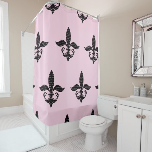 Rideaux De Douche Fleur de Lis française avec script français (En situation)