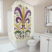 Rideaux De Douche Fleur de lis jaune et vert violet (En situation)