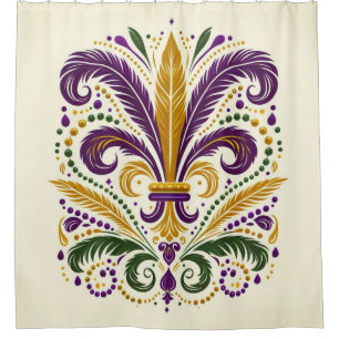 Rideaux De Douche Fleur de lis jaune et vert violet