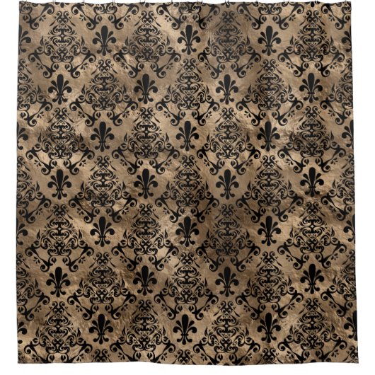 Rideaux De Douche Fleur de lis motif noir sur or (Devant)
