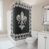 Rideaux De Douche Fleur de lis - Noir et Crème (En situation)