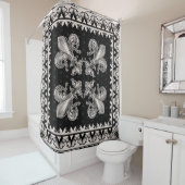 Rideaux De Douche Fleur de lis - Noir et Crème (En situation)