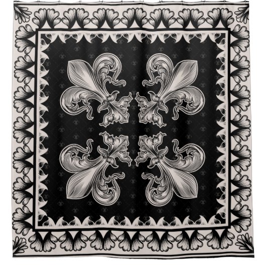 Rideaux De Douche Fleur de lis - Noir et Crème (Devant)
