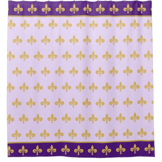 Rideaux De Douche Fleur de lis royale, fleurs de lys dorées sur viol (Devant)