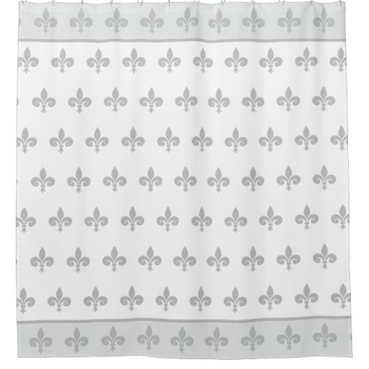 Rideaux De Douche Fleur de lis royale, fleurs de lys sur gris clair (Devant)