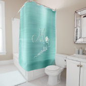 Rideaux De Douche Fleur de nom de monogramme personnalisé Turquoise  (En situation)