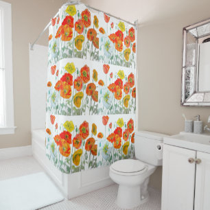 Rideaux De Douche Fleur de pavot orange rouge aquarelle pavots
