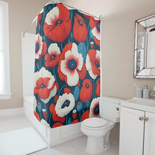 Rideaux De Douche Fleur de pavot rouge (En situation)