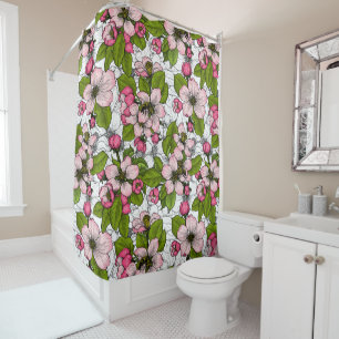 Rideaux De Douche Fleur de pomme sur blanc