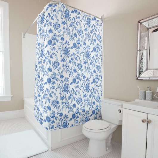 Rideaux De Douche Fleur de Toile Bleu Blanc (En situation)