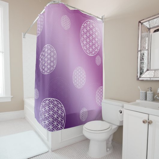 Rideaux De Douche Fleur de vie rose & violet (En situation)