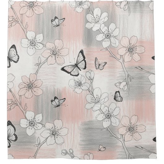 Rideaux De Douche Fleur d'Élégant Papillon (3) (Devant)
