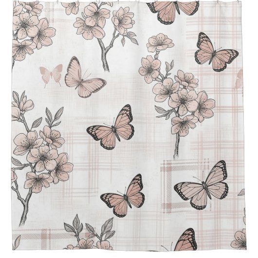 Rideaux De Douche Fleur d'Élégant Papillon (4) (Devant)
