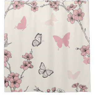 Rideaux De Douche Fleur d'Élégant Papillon (6)
