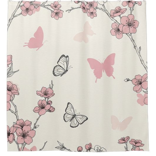Rideaux De Douche Fleur d'Élégant Papillon (6) (Devant)