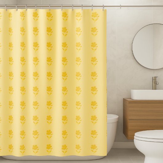 Rideaux De Douche Fleur Dorée sur Fond Jaune Beurre