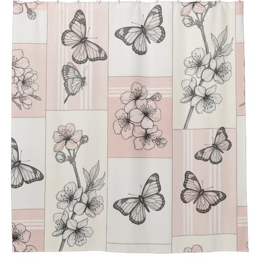 Rideaux De Douche Fleur Élégante de Papillon (5) (Devant)