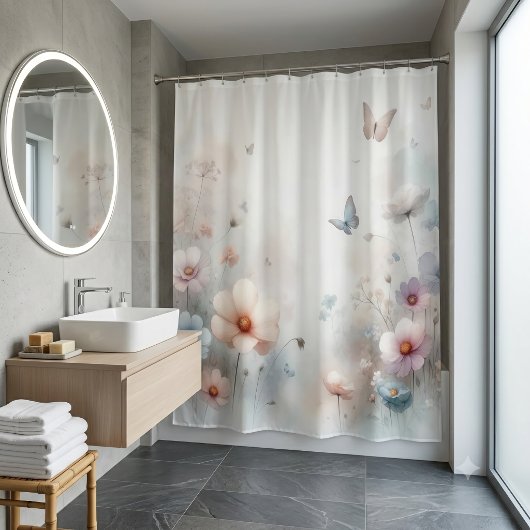 Rideaux De Douche Fleur et Papillon